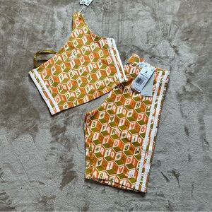 Farm Rio x Adidas Womens Orange and Green Patterned Set Top Xs Bottom Small
